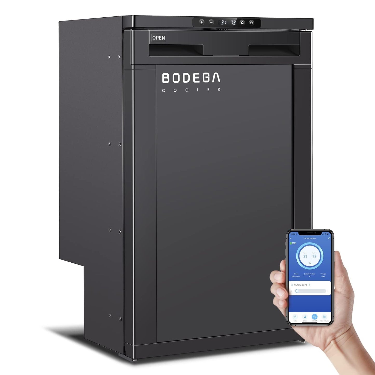 BODEGACOOLER 12V Portable RV Refrigerator – 83L Compressor Cooler with APP Control, Lock, Dual Power 12/24V DC
