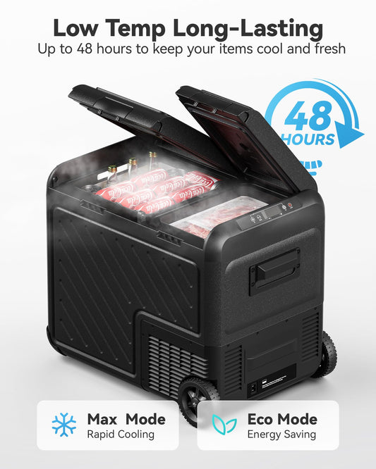 WOLFBOX 12V Dual Zone Car Refrigerator – 48 Qt Portable Freezer with APP Control, Dual Power DC/AC
